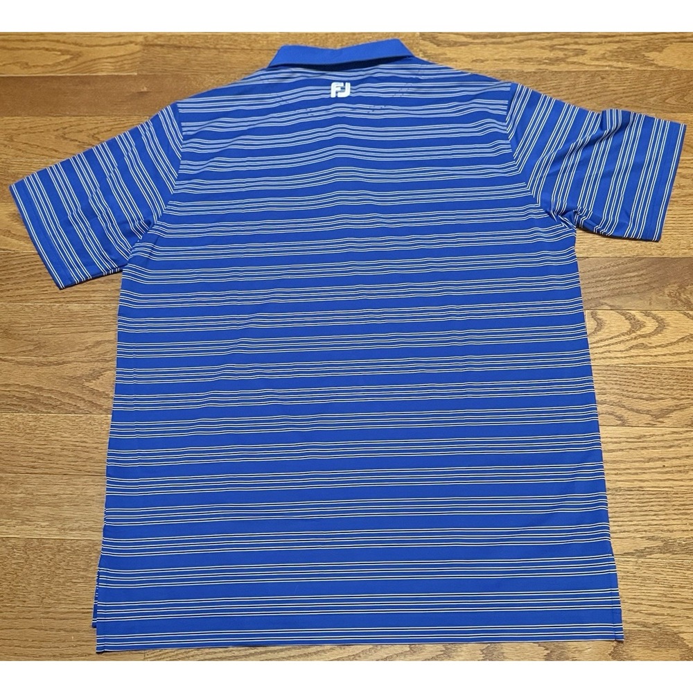 NEW Footjoy Mens L Blue Striped Polo Shirt Stretch Performance Golf Embroidered - Picture 6 of 10